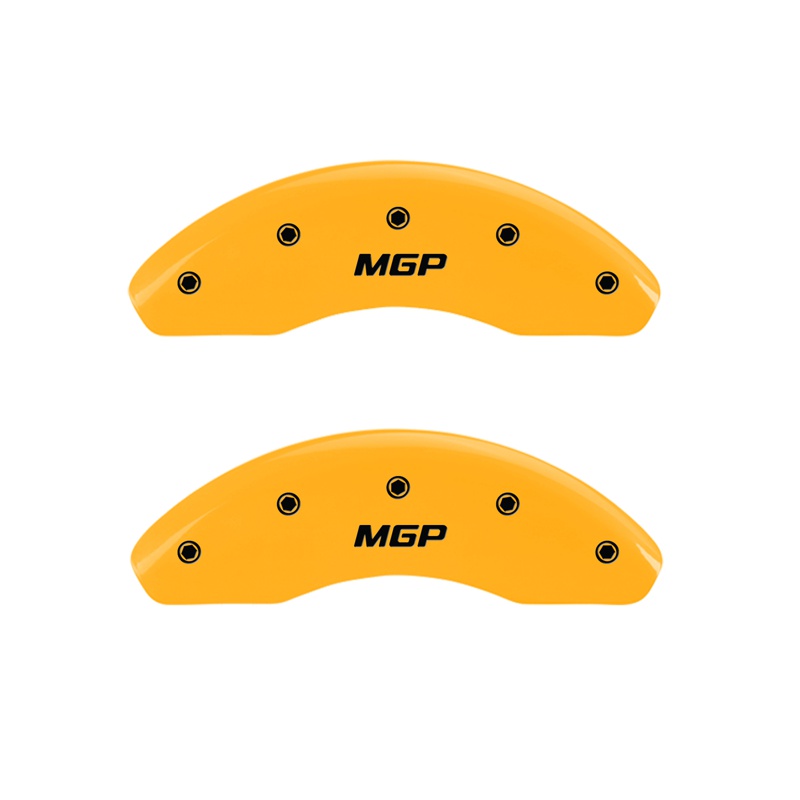Front set 2 caliper covers, Engraved Front: MGP, Yellow powder coat finish, black characters