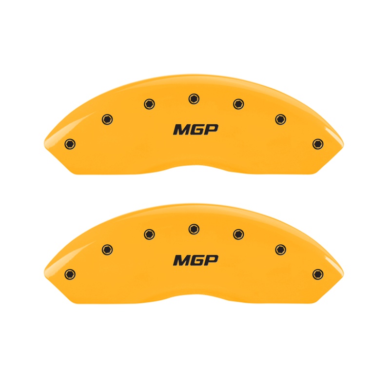 Front set 2 caliper covers, Engraved Front: MGP, Yellow powder coat finish, black characters