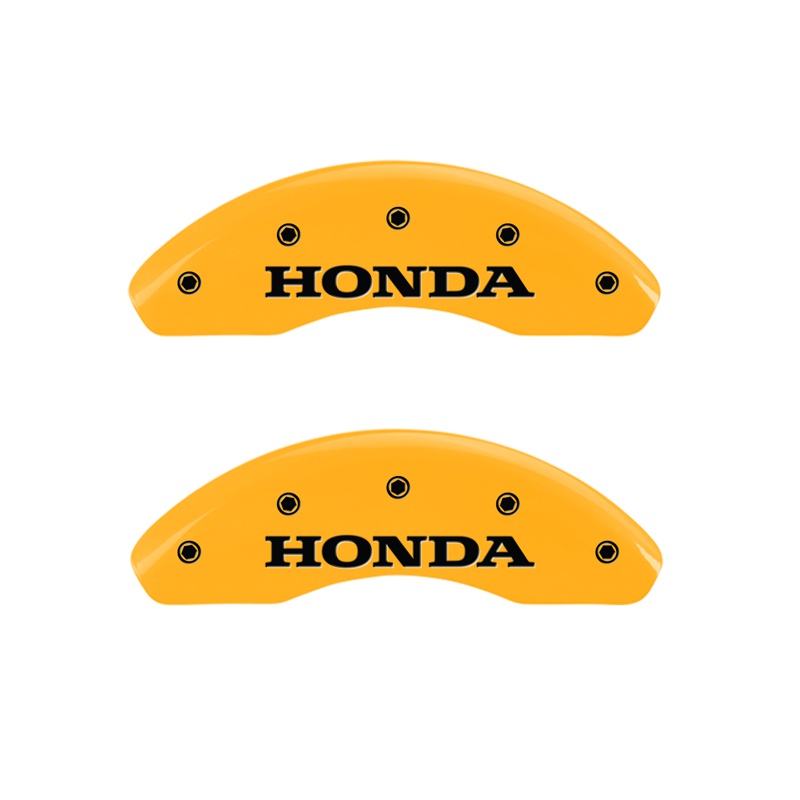 Front set 2 caliper covers, Engraved Front: Honda, Yellow powder coat finish, black characters