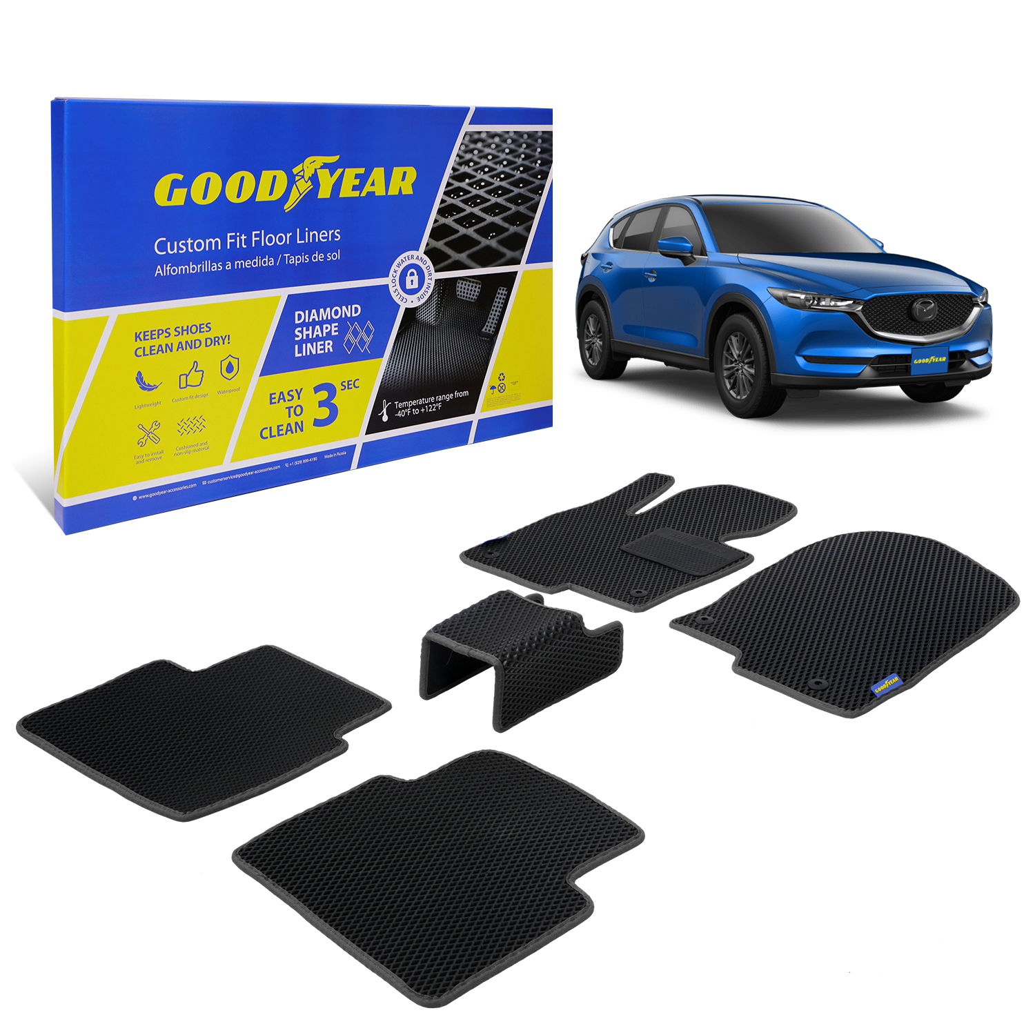 Goodyear Car Accessories GY004417 Goodyear custom-fit floor liners with Diamond Shape technology