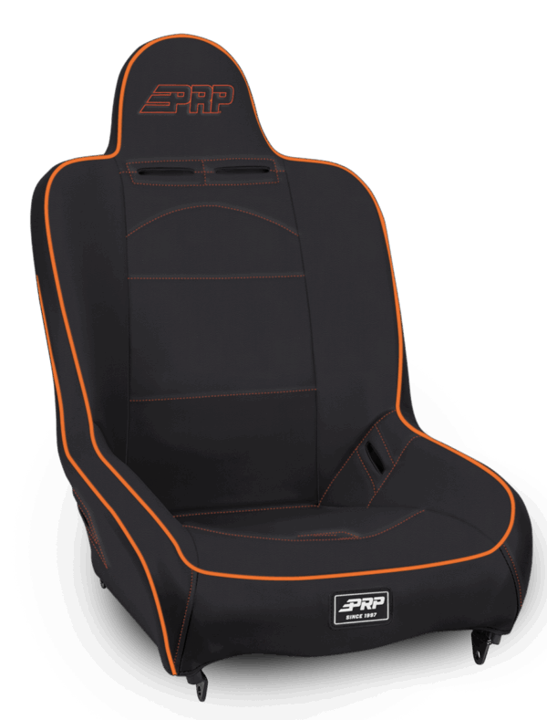Premier High Back Suspension Seat; Black & Orange Vinyl