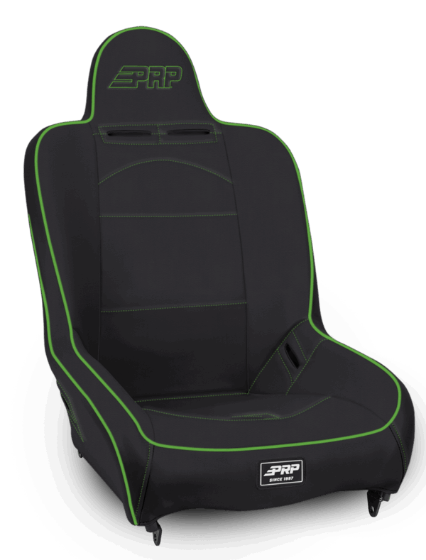 Premier High Back Suspension Seat; Black & Green Vinyl