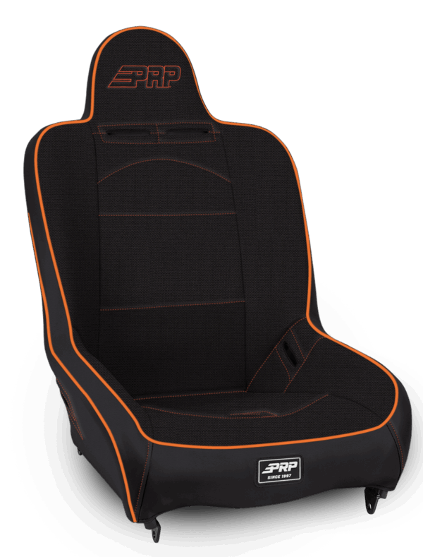Premier High Back Suspension Seat; Black & Orange Tweed