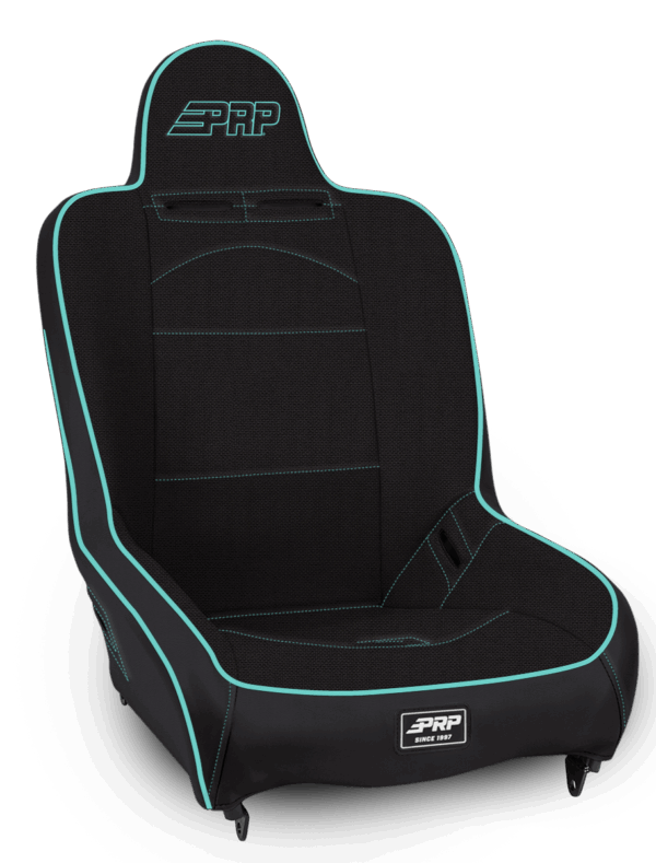 Premier High Back Suspension Seat; Black & Teal Tweed