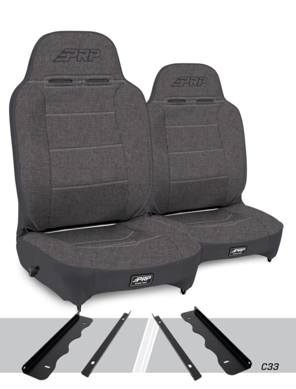 Enduro High Back Reclining Suspension Seats Kit for 95-01 Jeep Cherokee XJ (Pair), Grey