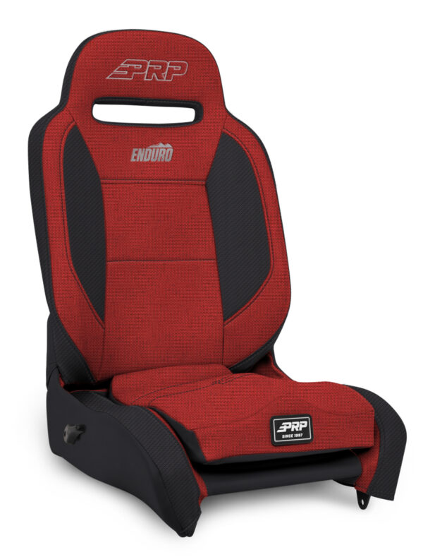 Enduro High Back Reclining Suspension Seat, Passenger Side; Black and Red