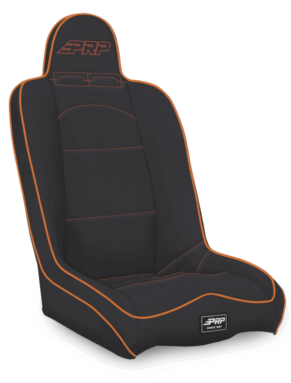 Daily Driver High Back Suspension Seat; Black & Orange Vinyl