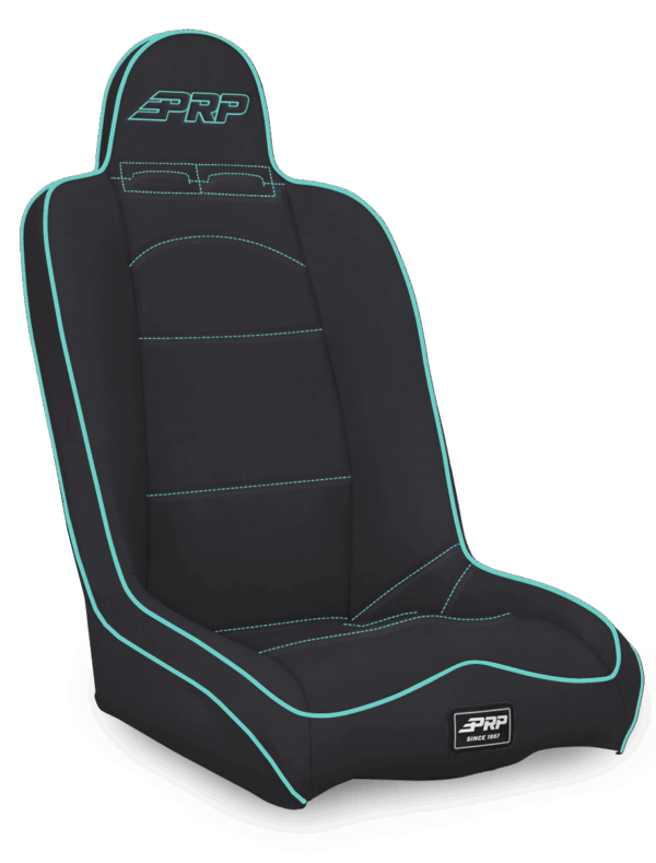 Daily Driver High Back Suspension Seat; Black & Teal Vinyl