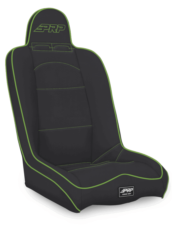Daily Driver High Back Suspension Seat; Black & Green Vinyl