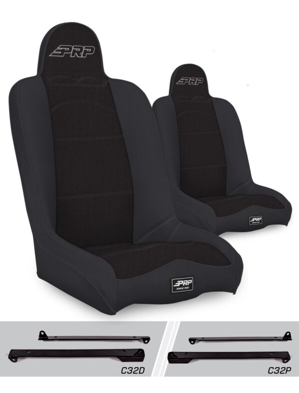 Daily Driver High Back Suspension Seats Kit for Jeep Wrangler CJ7/YJ (Pair), Black