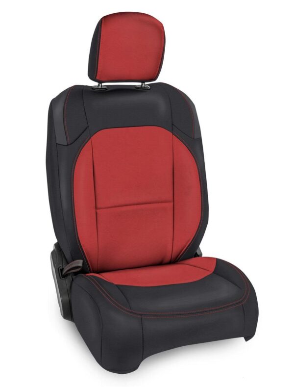 Front Seat Covers for Jeep Wrangler JL, 2 door; with Pocket Back (Pair) - Black and red
