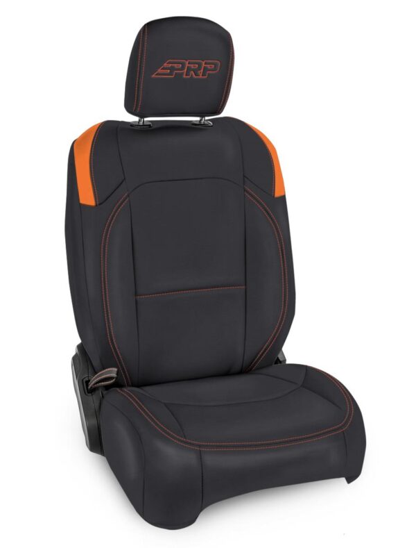 Front Seat Covers for Jeep Wrangler JL, 2 door; with Pocket Back (Pair) - Black and Orange