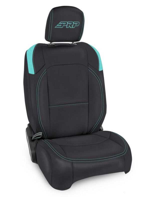 Front Seat Covers for Jeep Wrangler JL, 2 door; with Pocket Back (Pair) - Black and Teal