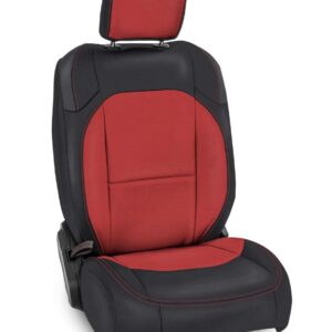 Front Seat Covers for Jeep Wrangler JLU, 4 door; Jeep Gladiator JT; with Pocket Back (Pair) - Black and red