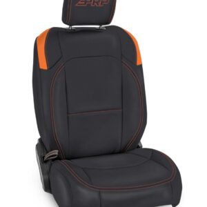 Front Seat Covers for Jeep Wrangler JLU, 4 door; Jeep Gladiator JT; with Pocket Back (Pair) - Black and Orange