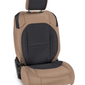 Front Seat Covers for Jeep Wrangler JLU, 4 door; Jeep Gladiator JT; with Molle Back (Pair) - Black and tan