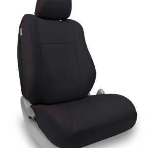 Front Seat Covers for '12-'15 Toyota Tacoma; TRD & Sport Edition (Pair) - Black with Red Stitching