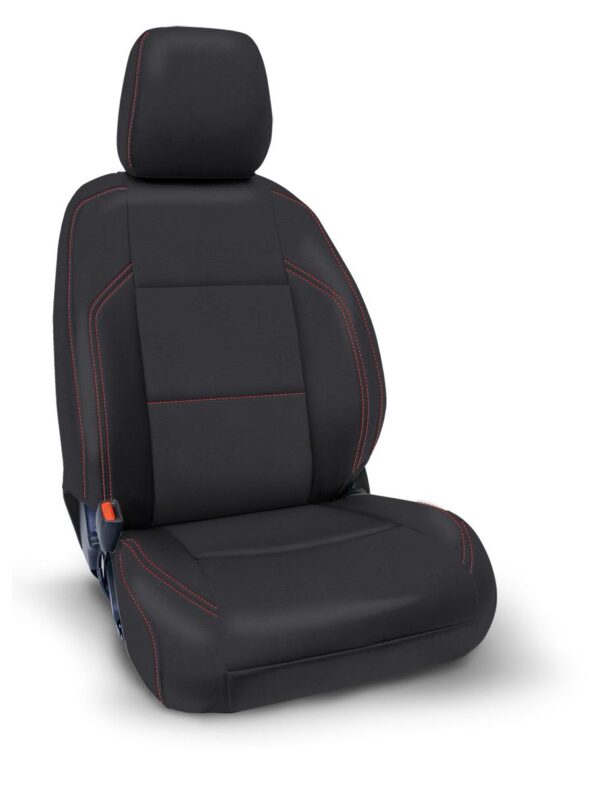 Front Seat Covers for 2016-2023 Toyota Tacoma with Electric Seat Adjusters (Pair) - Black with Red Stitching