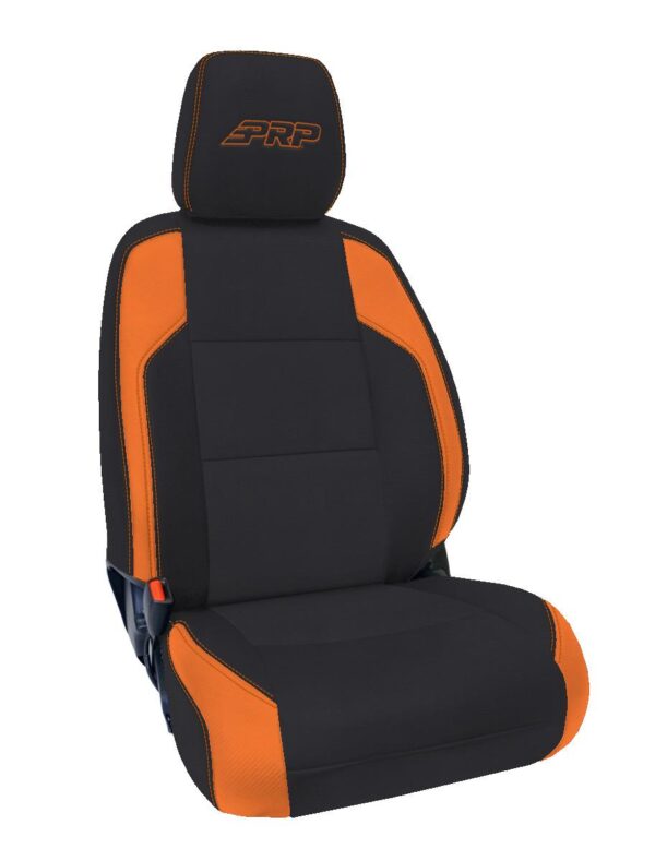 Front Seat Covers for 2016-2023 Toyota Tacoma with Electric Seat Adjusters (Pair) - Black and Orange