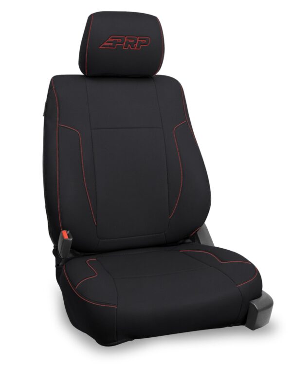 Front Seat Covers for 2012-14 Ford Raptor (Pair) - Black with Red Stitch