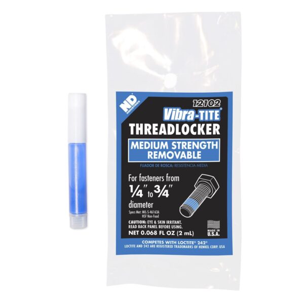 Vibra-TITE Threadlocker, Bullet, Medium Strength, Blue, 2ml Tube.