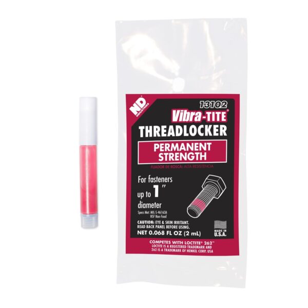 Vibra-TITE Threadlocker, Bullet, Permanent Strength, Red, 2ml Tube.