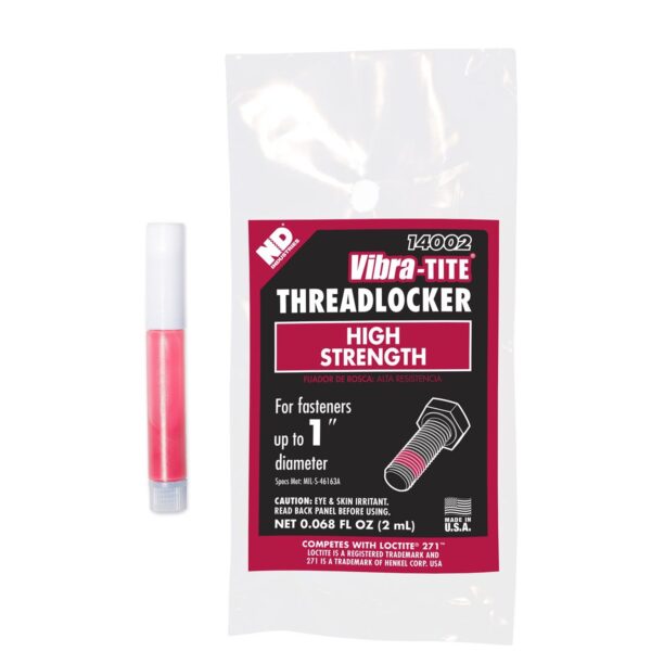 Vibra-TITE Threadlocker, Bullet, High Strength, Red, 2ml Tube.