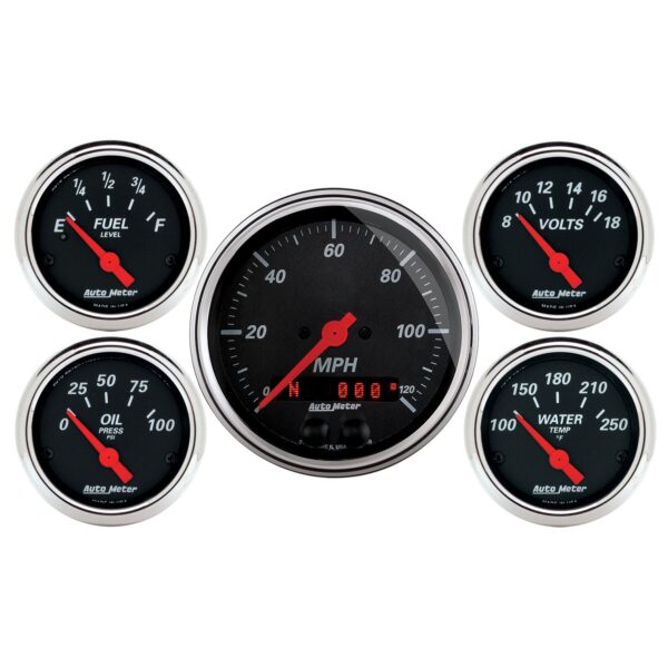 5 PC. GAUGE KIT, 3-3/8 in. & 2-1/16 in. , GPS SPEEDOMETER, DESIGNER BLACK