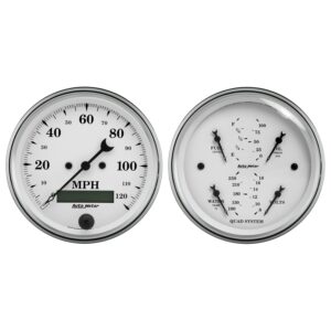 2 PC. GAUGE KIT, 3-3/8 in. QUAD & SPEEDOMETER, 240-33 O, OLD TYME WHITE