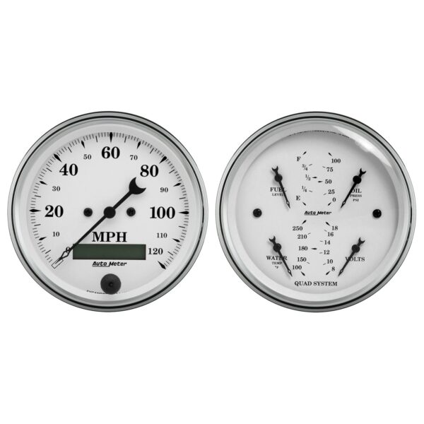 2 PC. GAUGE KIT, 3-3/8 in. QUAD & SPEEDOMETER, 240-33 O, OLD TYME WHITE