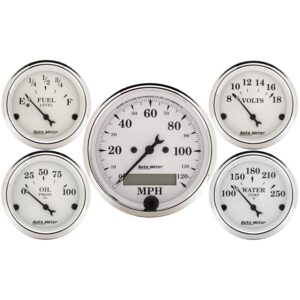 5 PC. GAUGE KIT, 3-1/8 in. & 2-1/16 in. , ELEC. SPEEDOMETER, OLD TYME WHITE