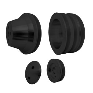 Small Block Ford V-Belt Pulley Kit - 2.5" - 4 Bolt - Late - Black