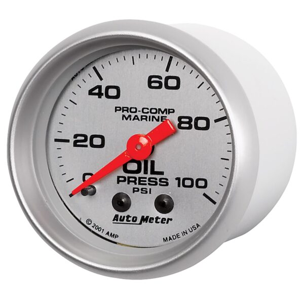 2-1/16 in. OIL PRESSURE, 0-100 PSI, MARINE SILVER ULTRA-LITE