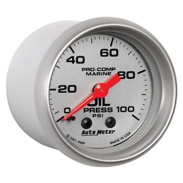 2-1/16 in. OIL PRESSURE, 0-100 PSI, MARINE SILVER ULTRA-LITE