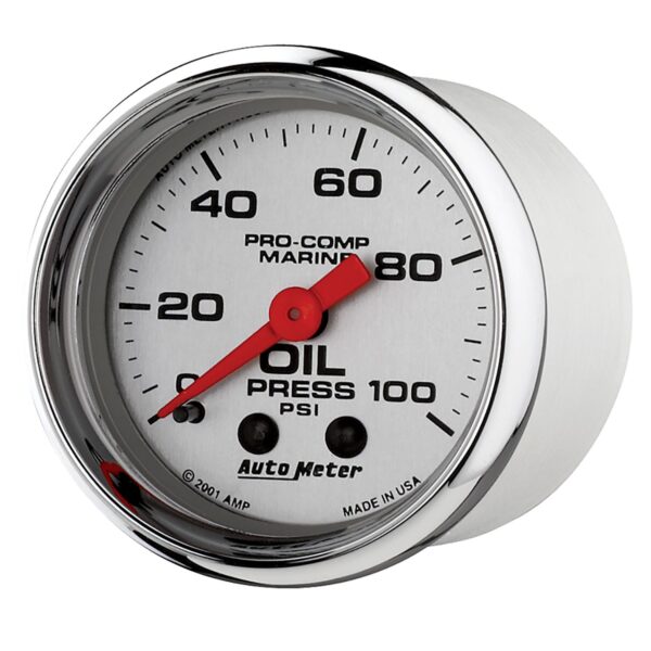 2-1/16 in. OIL PRESSURE, 0-100 PSI, MARINE CHROME ULTRA-LITE