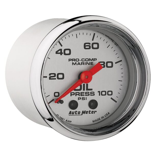 2-1/16 in. OIL PRESSURE, 0-100 PSI, MARINE CHROME ULTRA-LITE
