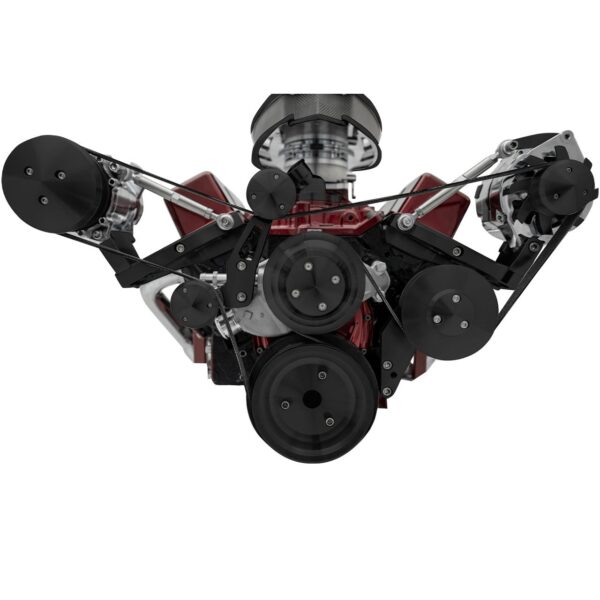 Small Block Chevy Serpentine Conversion; SWP; Reverse; Outward; GMT2; Black