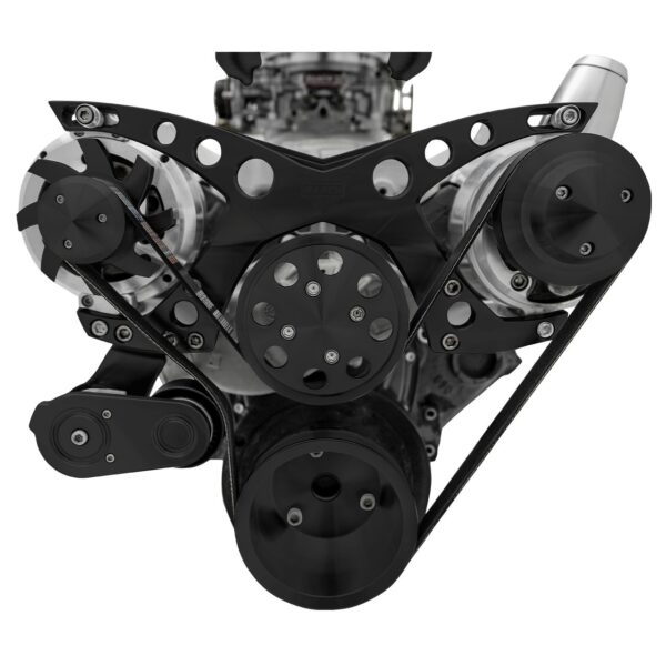 Small Block Chevy Revolver Serpentine System; PS & ALT; Saginaw-Keyway; Black