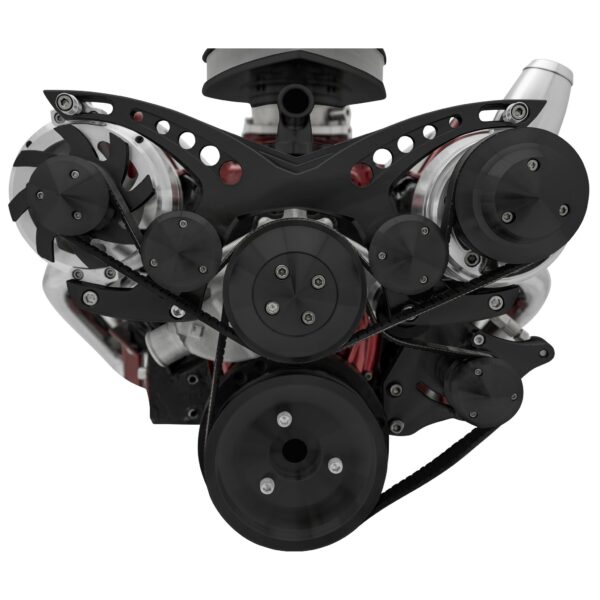 Small Block Chevy Serpentine Kit; Corvette; PS ALT; Billet, Saginaw-Key; Black
