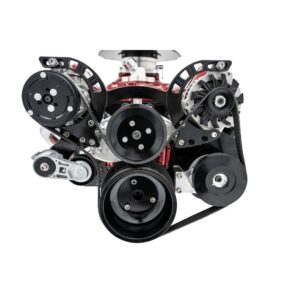Small Block Chevy Sport Track Custom Serpentine System; AC & PS ;Saginaw; Black