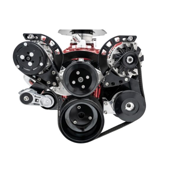 Small Block Chevy Sport Track Custom Serpentine System; AC & PS ;Saginaw; Black