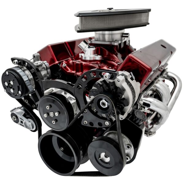 Small Block Chevy Sport Track Custom Serpentine System; AC & PS ;Saginaw; Black