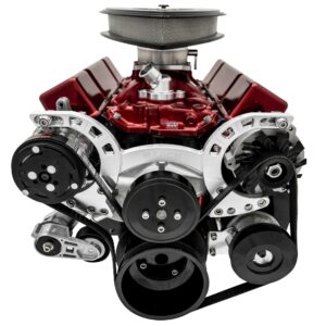 Small Block Chevy Sport Track Custom Serpentine System; AC & PS; Saginaw; Silver