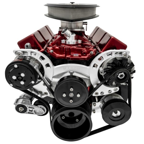 Small Block Chevy Sport Track Custom Serpentine System; AC & PS; Saginaw; Silver