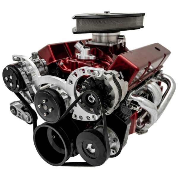Small Block Chevy Sport Track Custom Serpentine System; AC & PS; Saginaw; Silver