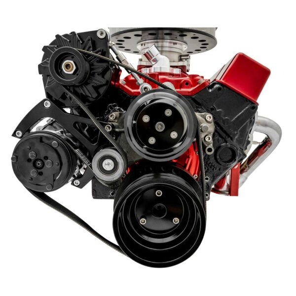 Small Block Chevy Sport Track Serpentine Conversion - AC & ALT - Black