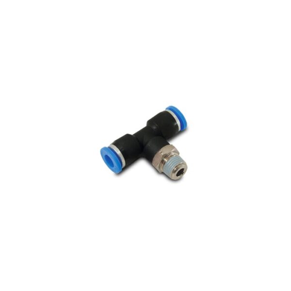 Male Tee Fitting, Tube O.D. Size: 1/4"; Male Thread Size: 1/8" NPT