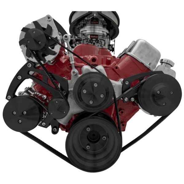 Big Block Chevy Serpentine Conversion Ultra; LWP; AC & PS; Saginaw-Key; Black