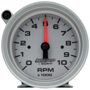 3-3/4 in. PEDESTAL TACHOMETER, 0-10,000 RPM, SILVER DIAL, W/EXTERNAL SHIFT-LIGHT, AUTO GAGE
