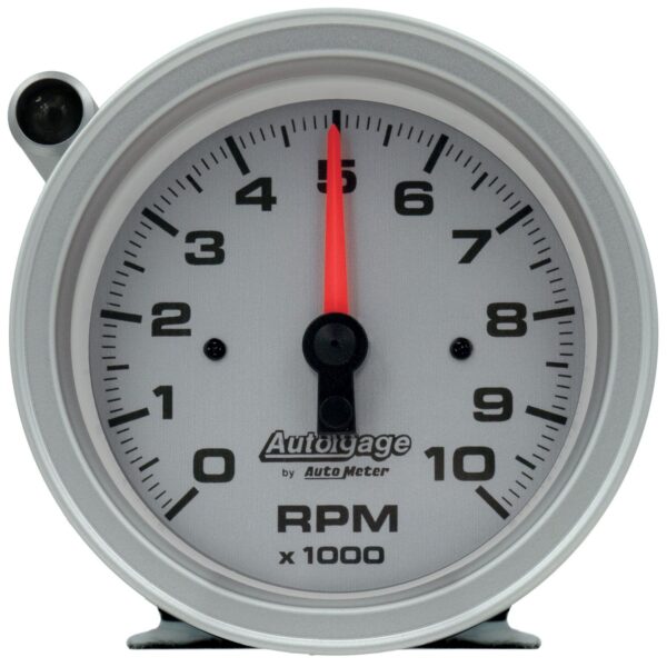 3-3/4 in. PEDESTAL TACHOMETER, 0-10,000 RPM, SILVER DIAL, W/EXTERNAL SHIFT-LIGHT, AUTO GAGE